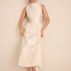 Lulus Rivia Ivory Mock Neck Cutout Midi Dress White - Size S